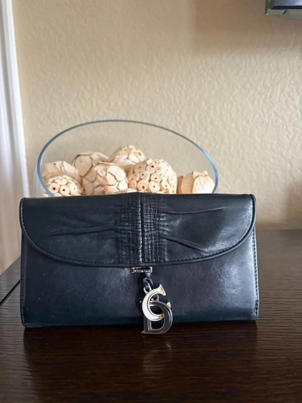 Christian Dior Paris Vintage Black Leather Long Wallet